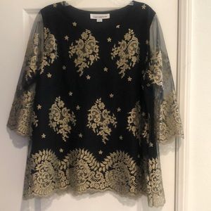 Caroline Rose (Neiman Marcus) black and gold blouse.